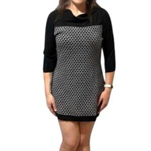 WHBM Sweater Dress - Medium - Black & Gray - 3/4 Sleeve Knee Length